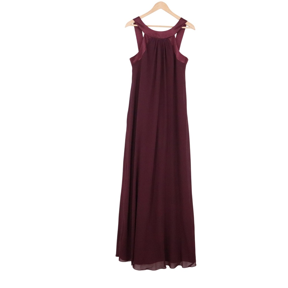 Badgley Mischka Gown Womens 10 Bridesmaid Burgundy Satin Trim Chiffon Excellent